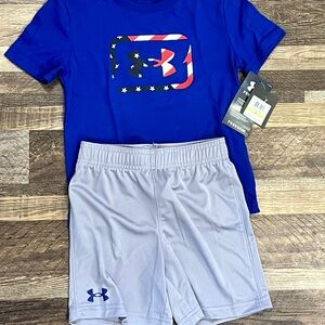 Under Armour Royal Blue Tee and Light Gray Shorts
